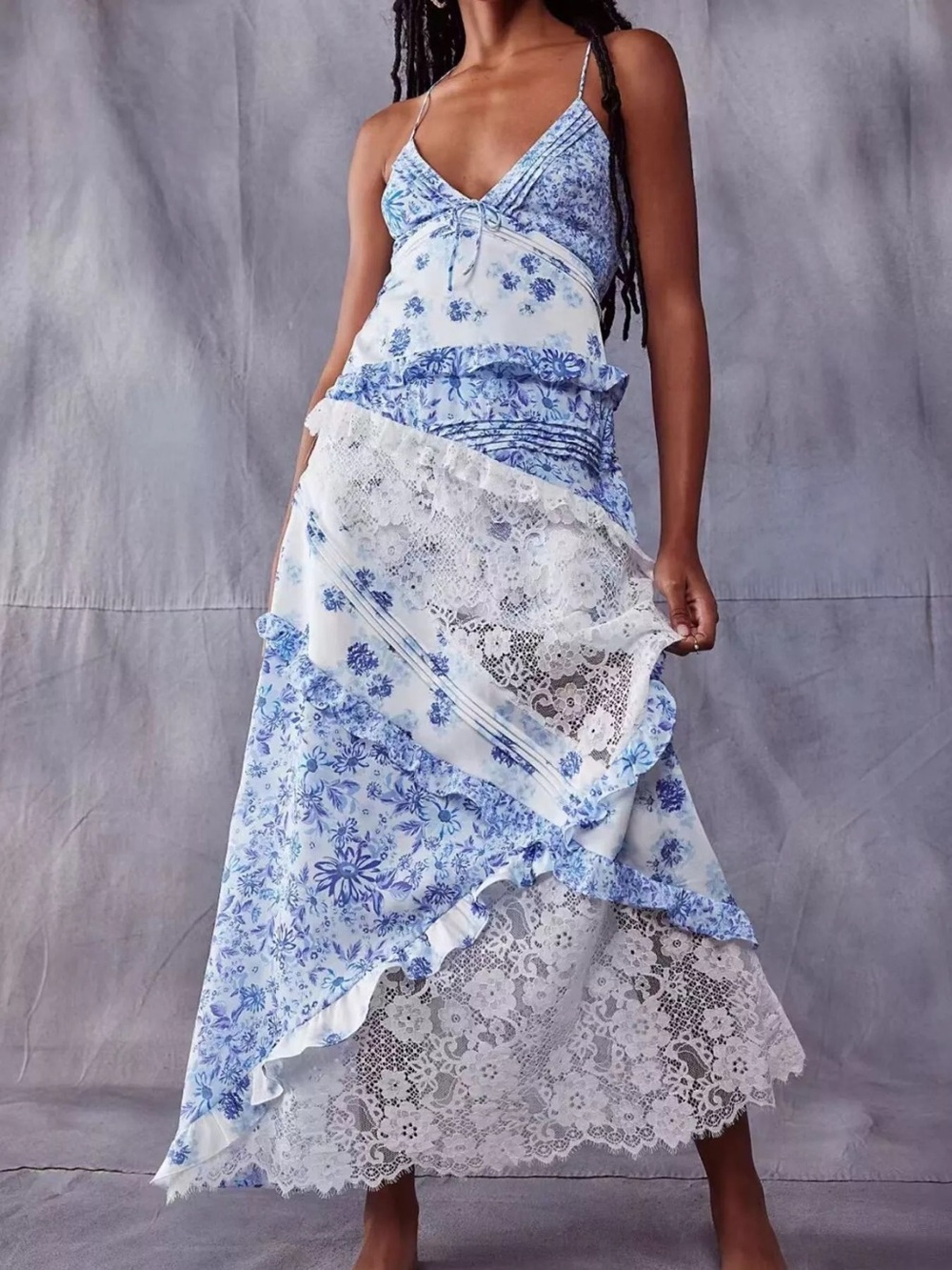 For Love & Lemons Rosalyn Maxi Dress Blue and White Floral Lace Size Medium - Picture 14 of 16